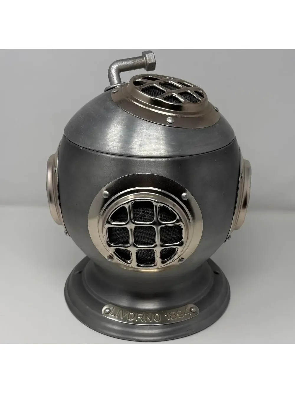 Vintage 1970 Livorno 1894 Sea Diving Helmet Ice Bucket Pewtertone Tankardware